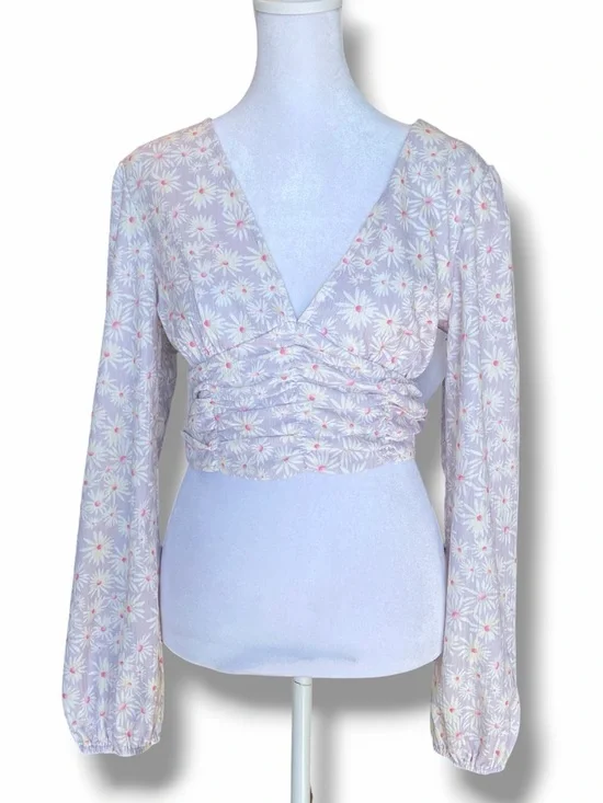 Elodie NWT Lavender Ditsy Floral Balloon Sleeve Crop Top M Boho Festival Retro - Picture 4 of 10